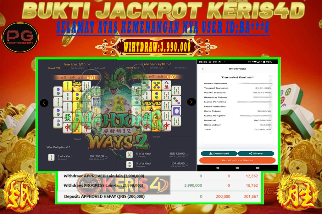 JACKPOT SLOT GACOR MAIN MAHJONG WAYS 2 09 APRIL 2025