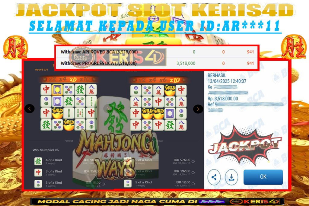 JACKPOT SLOT GACOR MAIN MAHJONG WAYS 13 APRIL 2025